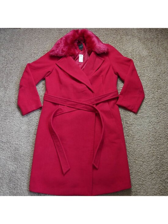Lane Bryant Jackets & Blazers - NWT Lane Bryant Trench Coat Womens 14/16 Red Removable Faux Fur Collar Belt